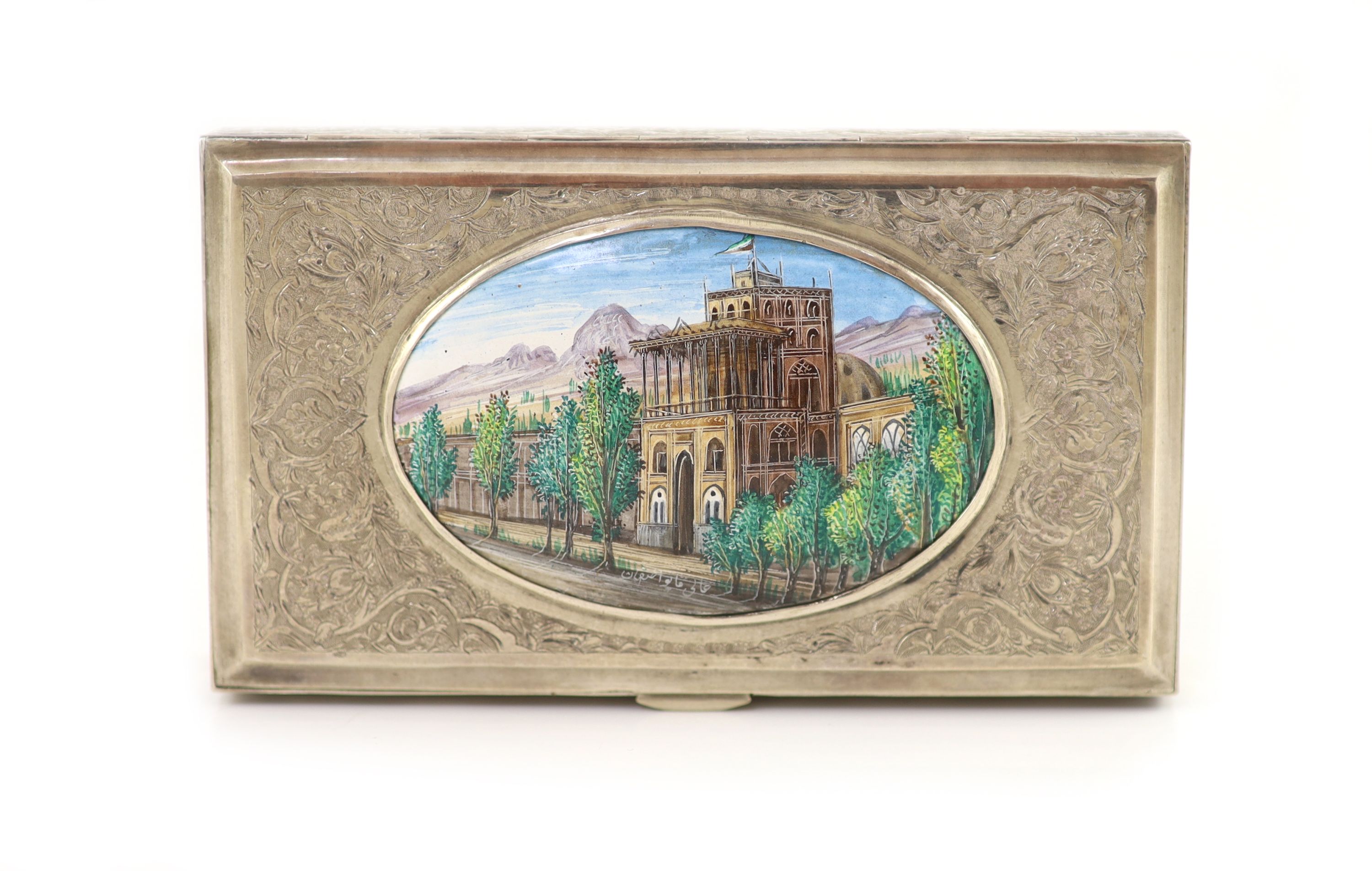 An early 20th century Persian rectangular silver box 14 x 8 x 2cm